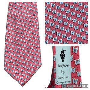 Vineyard Vines Blue Butterflies w/Pink Background Silk Necktie - 60" Long